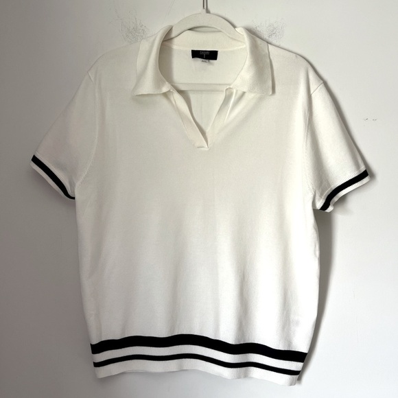 Tahari Ivory Navy Knit Polo Shirt Classic Design Preppy Nautical Light Academia - Picture 1 of 12